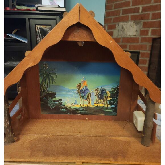 Vintage Sears Nativity Set Lighted Stable 13 Pieces Oh Holy Night Music Box - Picture 2 of 15